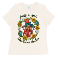 Bone just a girl who loves chicken with sunflowers and gemstone Ladies Tee - texasbilliewilder