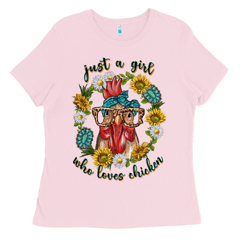 Just A Girl Who Loves Chicken With Sunflowers And Gemstone Ladies Tee by texasbilliewilder | Teevron
