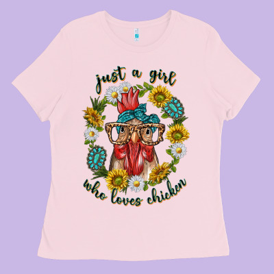 Ladies Tee just a girl who loves chicken with sunflowers and gemstone