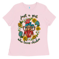 Bubblegum Pink just a girl who loves chicken with sunflowers and gemstone Ladies Tee - texasbilliewilder