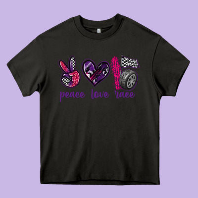 Peace Love Race Heavy Core Tee Designed By Texasbilliewilder