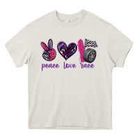 Cream peace love race Heavy Core Tee - texasbilliewilder