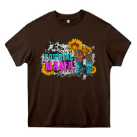 Chocolate Brown cowgirl mama with boots and sunflowers and cowhide Heavy Core Tee - Artiststas