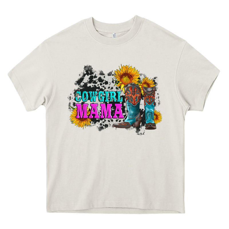 Cowgirl Mama With Boots And Sunflowers And Cowhide Heavy Core Tee by Artiststas | Teevron