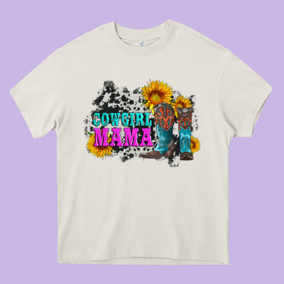 Cowgirl Mama With Boots And Sunflowers And Cowhide Heavy Core Tee Designed By Artiststas