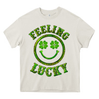 Cream feeling lucky with leopard Heavy Core Tee - RanaPortraitStore