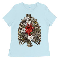 Baby Blue Skeleton Rib Cage Heart Ladies Tee - RanaPortraitStore