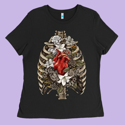 Ladies Tee Skeleton Rib Cage Heart