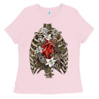 Bubblegum Pink Skeleton Rib Cage Heart Ladies Tee - RanaPortraitStore