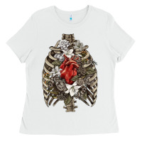White Skeleton Rib Cage Heart Ladies Tee - RanaPortraitStore