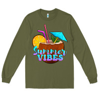 Army Green summer vibes coconut drink Long Sleeve Tee - Jasminsmagicworld