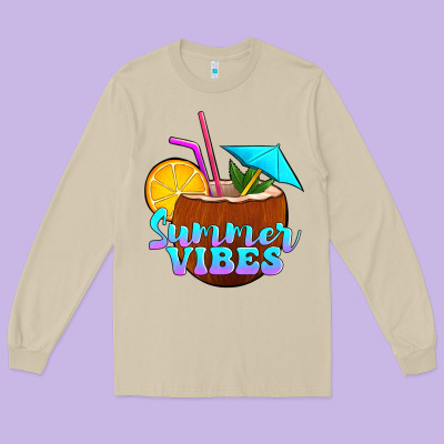 Summer Vibes Coconut Drink Long Sleeve Tee Designed By Jasminsmagicworld