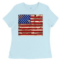 Baby Blue American flag leopard cowhide Ladies Tee - JahusDesignShop