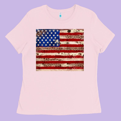 American Flag Leopard Cowhide Ladies Tee Designed By Jahusdesignshop