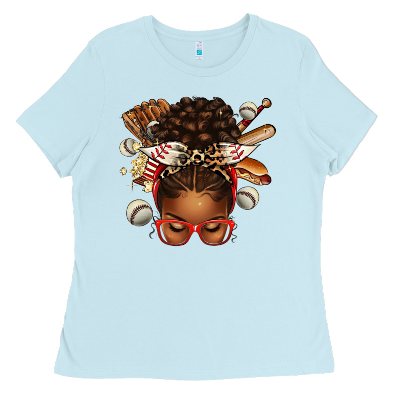 Baseball Afro Messy Bun Ladies Tee by texasbilliewilder | Teevron