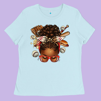 Ladies Tee baseball afro messy bun
