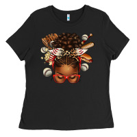 Black baseball afro messy bun Ladies Tee - texasbilliewilder