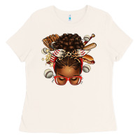 Bone baseball afro messy bun Ladies Tee - texasbilliewilder