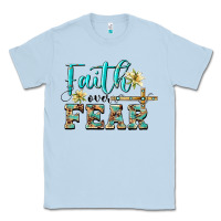 Dusty Blue faith over fear with cross Classic Tee - BarkalooDesign