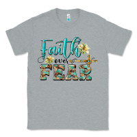 Heather Grey faith over fear with cross Classic Tee - BarkalooDesign
