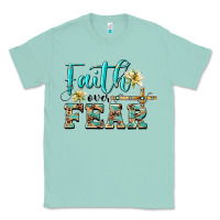 Seafoam faith over fear with cross Classic Tee - BarkalooDesign