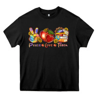 Black peace love teach Heavy Core Tee - texasbilliewilder