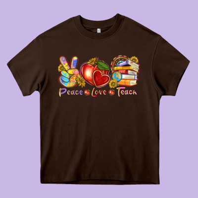 Peace Love Teach Heavy Core Tee Designed By Texasbilliewilder