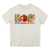 Cream peace love teach Heavy Core Tee - texasbilliewilder