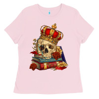 Bubblegum Pink Skull With Crown Ladies Tee - RanaPortraitStore