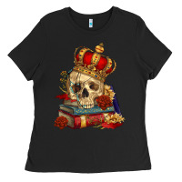Black Skull With Crown Ladies Tee - RanaPortraitStore