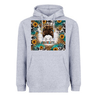 Heather Grey mom life messy bun western Heavyweight Hoodie - Jasminsmagicworld