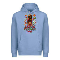 Colony Blue Santa's Favorite Medicaid Analyst Afro Messy Bun Premium Hoodie - texasbilliewilder