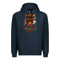 Navy Santa's Favorite Medicaid Analyst Afro Messy Bun Premium Hoodie - texasbilliewilder