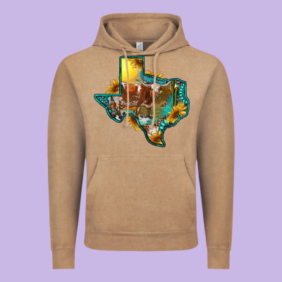 Western Texas Map With Longhorn Bull Vintage Hoodie Designed By Ranaportraitstore