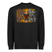 Black saddle sunflower horseshoe cowhide leopard background Heavyweight Sweatshirt - Artiststas