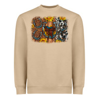 Saddle Sunflower Horseshoe Cowhide Leopard Background Heavyweight Sweatshirt | Teevron