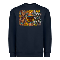 Navy saddle sunflower horseshoe cowhide leopard background Heavyweight Sweatshirt - Artiststas