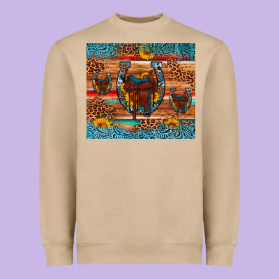 Saddle Horseshoe Leopard Sunflower Heavyweight Sweatshirt Designed By Artiststas