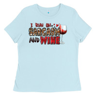 Baby Blue i run on sarcasm and wine Ladies Tee - Zillion Design Studio