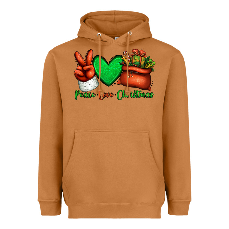 Peace Love Christmas Santa Claus Hand Heavyweight Hoodie by Jasminsmagicworld | Teevron