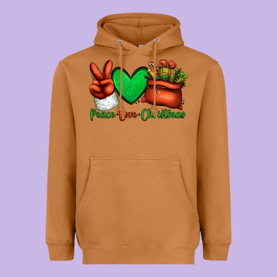 Peace Love Christmas Santa Claus Hand Heavyweight Hoodie Designed By Jasminsmagicworld