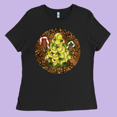 Ladies Tee Softball leopard christmas