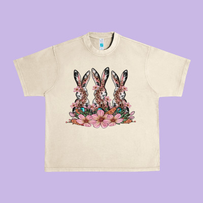 Rabbits With Blossom Flower Urban Heavy Tee Designed By Artiststas