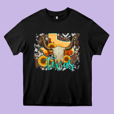 Western Texas  And Cowhide With Sunflower Heavy Core Tee Designed By Artiststas