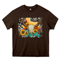 Chocolate Brown western texas  and cowhide with sunflower Heavy Core Tee - Artiststas