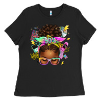 Black 90s afro messy bun Ladies Tee - texasbilliewilder