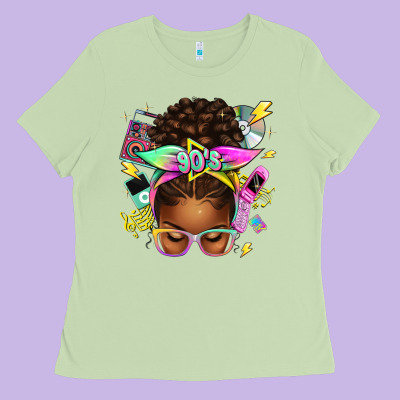 Ladies Tee 90s afro messy bun
