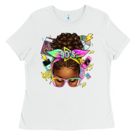 White 90s afro messy bun Ladies Tee - texasbilliewilder