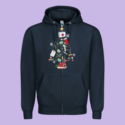 Nurse Christmas Tree Zipper Hoodie Designed By Maliassmallbusiness
