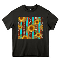 Asphalt western sunflower cactus serape and cowhide Heavy Core Tee - Artiststas